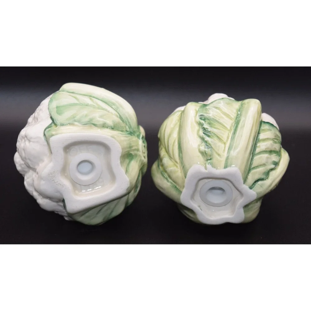 Fitz and Floyd Cauliflower Salt and Pepper Shakers 1989 White Green Excellent